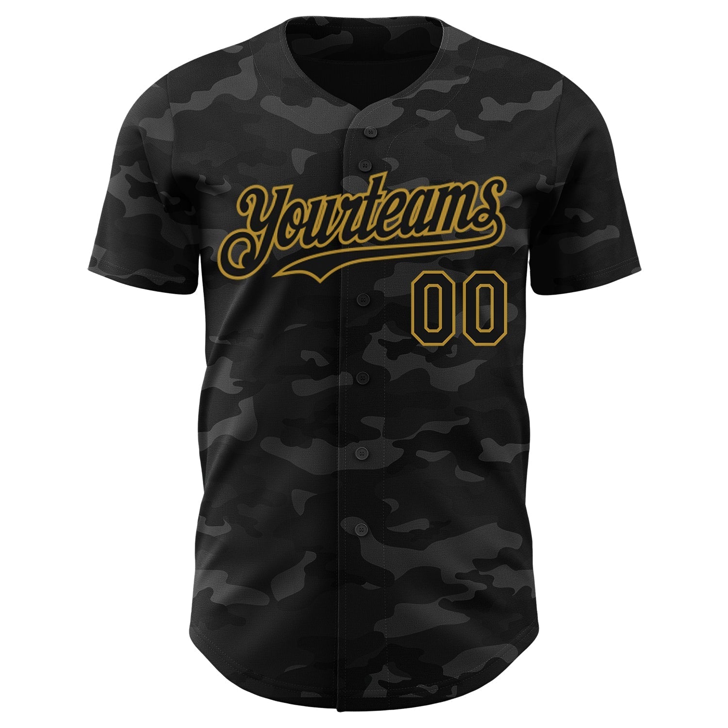 Custom Camo Black-Old Gold Dark Camouflage Tactical Style Authentic Salute To Service Baseball Jersey baseball jersey product view 2