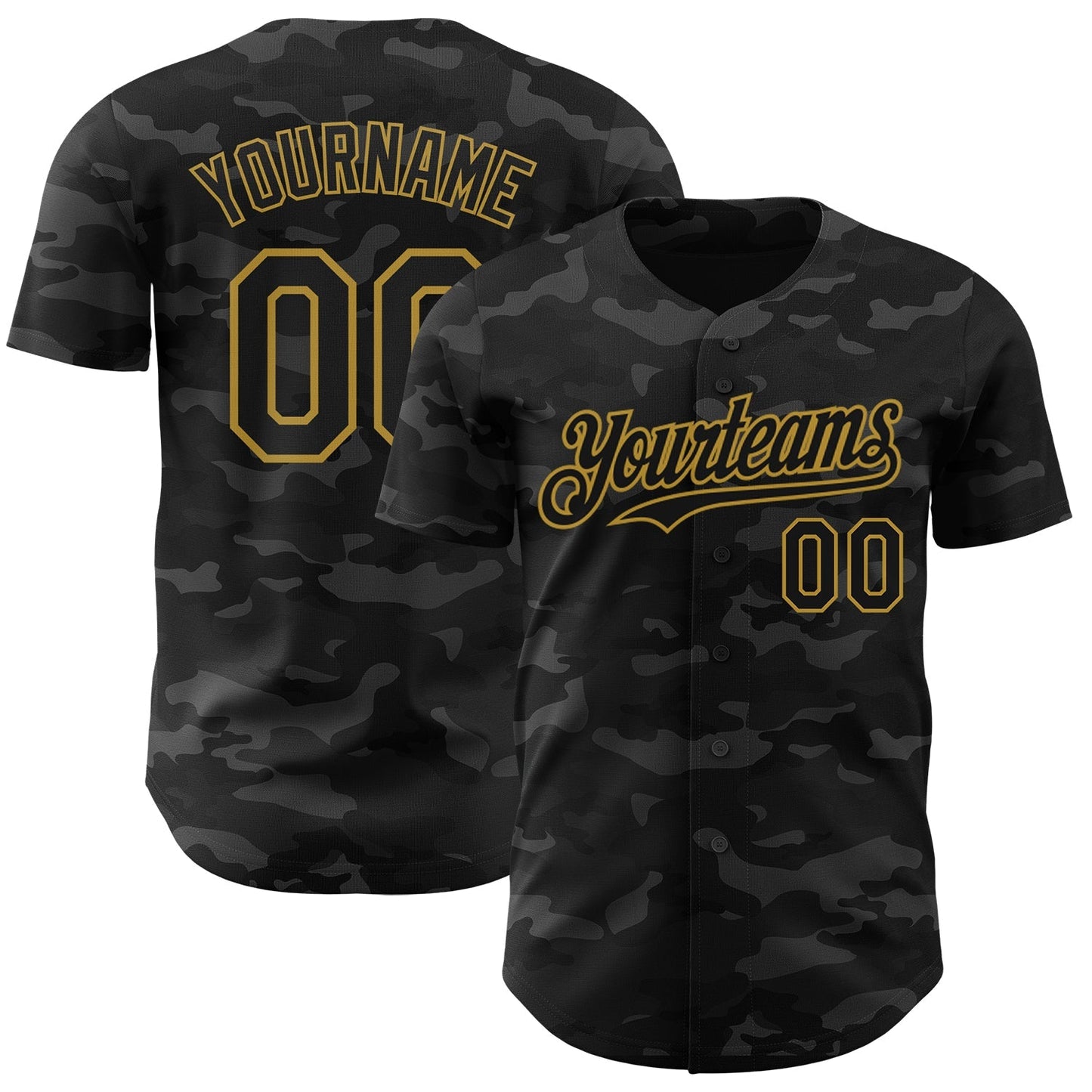 Custom Camo Black-Old Gold Dark Camouflage Tactical Style Authentic Salute To Service Baseball Jersey baseball jersey product view 1
