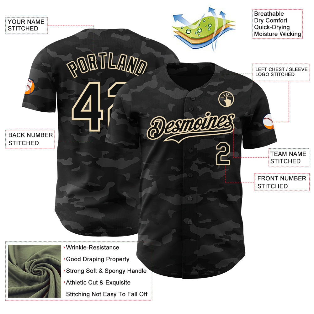 Custom Camo Black-Cream Dark Camouflage Tactical Style Authentic Salute To Service Baseball Jersey baseball jersey product view 3