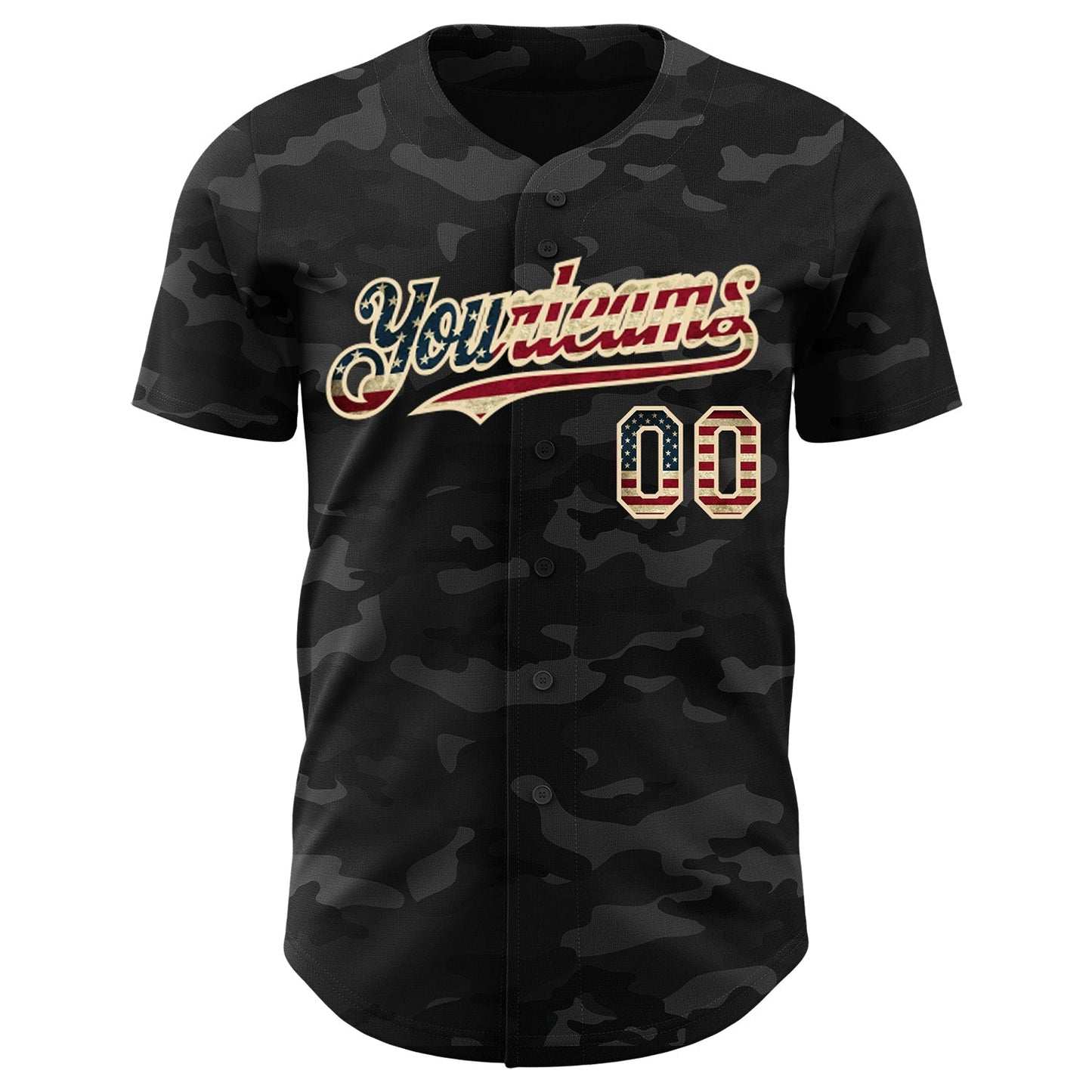 Custom Camo Vintage USA Flag Black-Cream Dark Camouflage Tactical Style Authentic Salute To Service Baseball Jersey baseball jersey product view 2