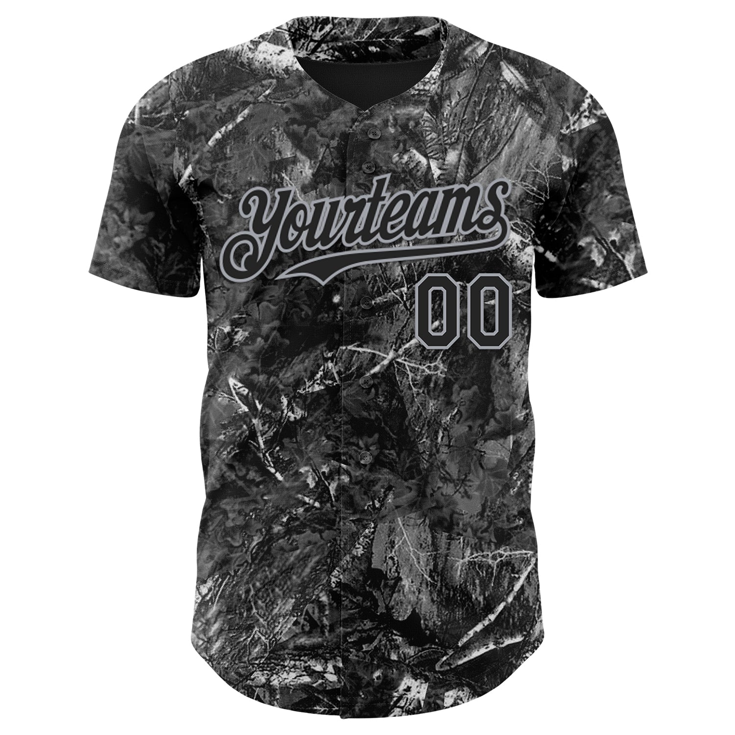 Custom Camo Black-Gray Woodland Forest Camouflage Authentic Salute To Service Baseball Jersey baseball jersey product view 2