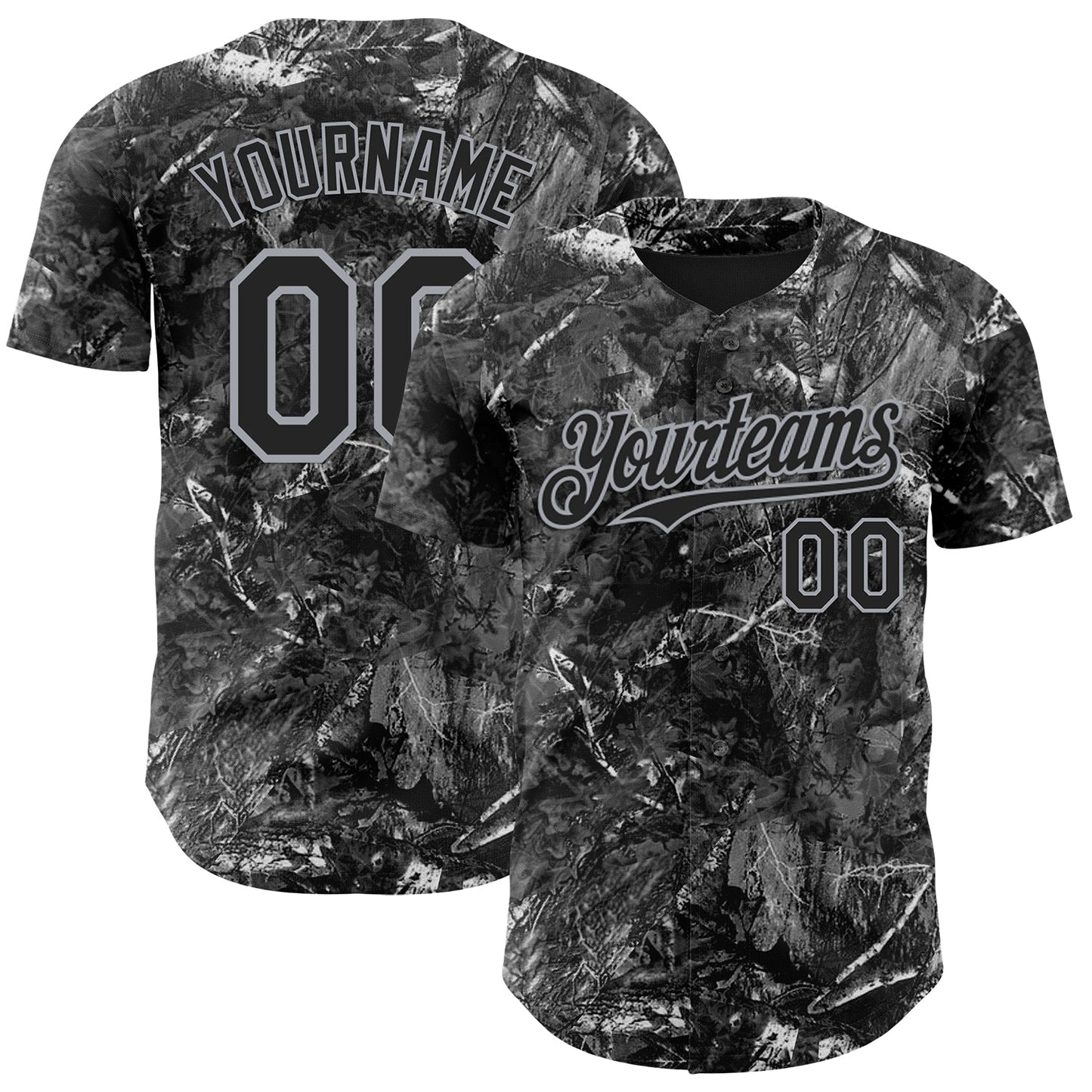 Custom Camo Black-Gray Woodland Forest Camouflage Authentic Salute To Service Baseball Jersey baseball jersey product view 1
