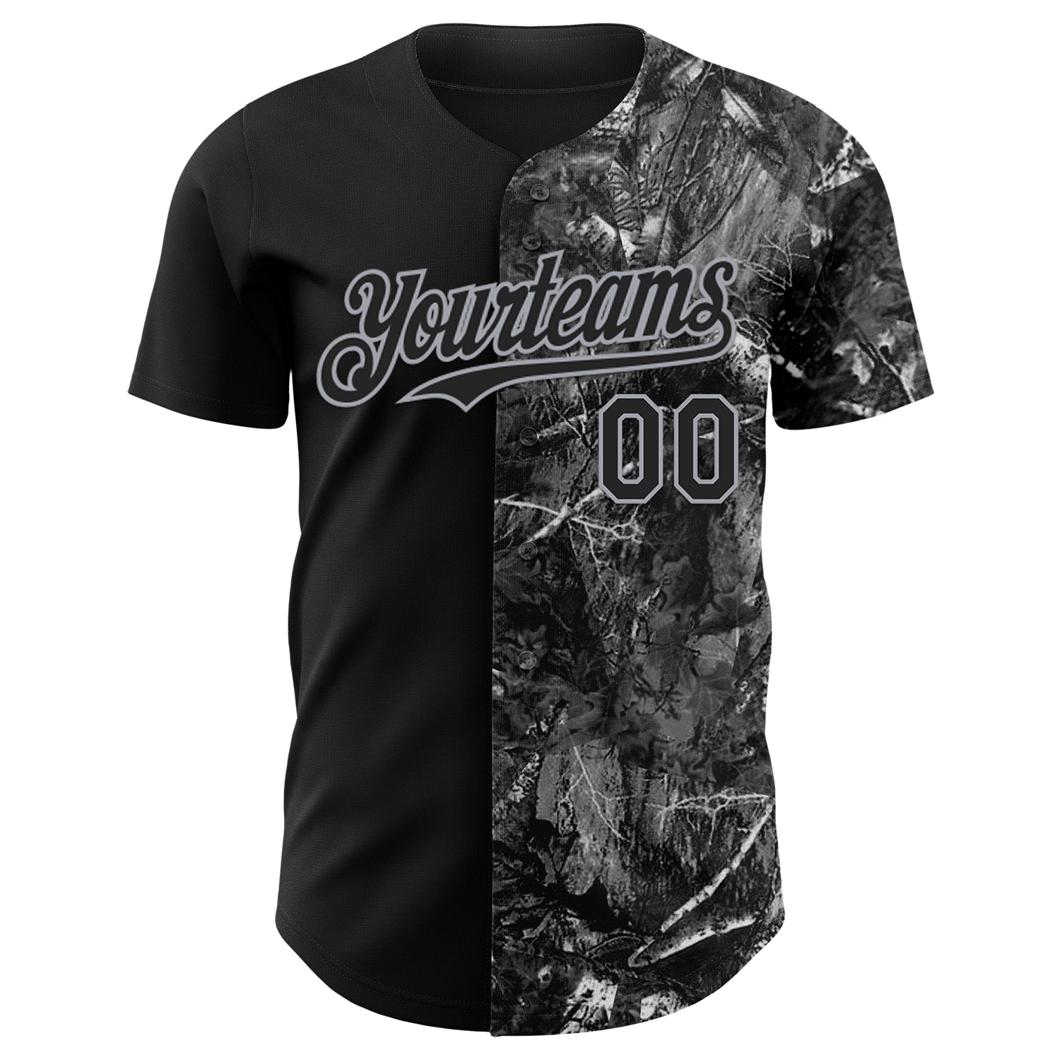 Custom Camo Black-Gray Woodland Forest Camouflage Split Authentic Salute To Service Baseball Jersey baseball jersey product view 2