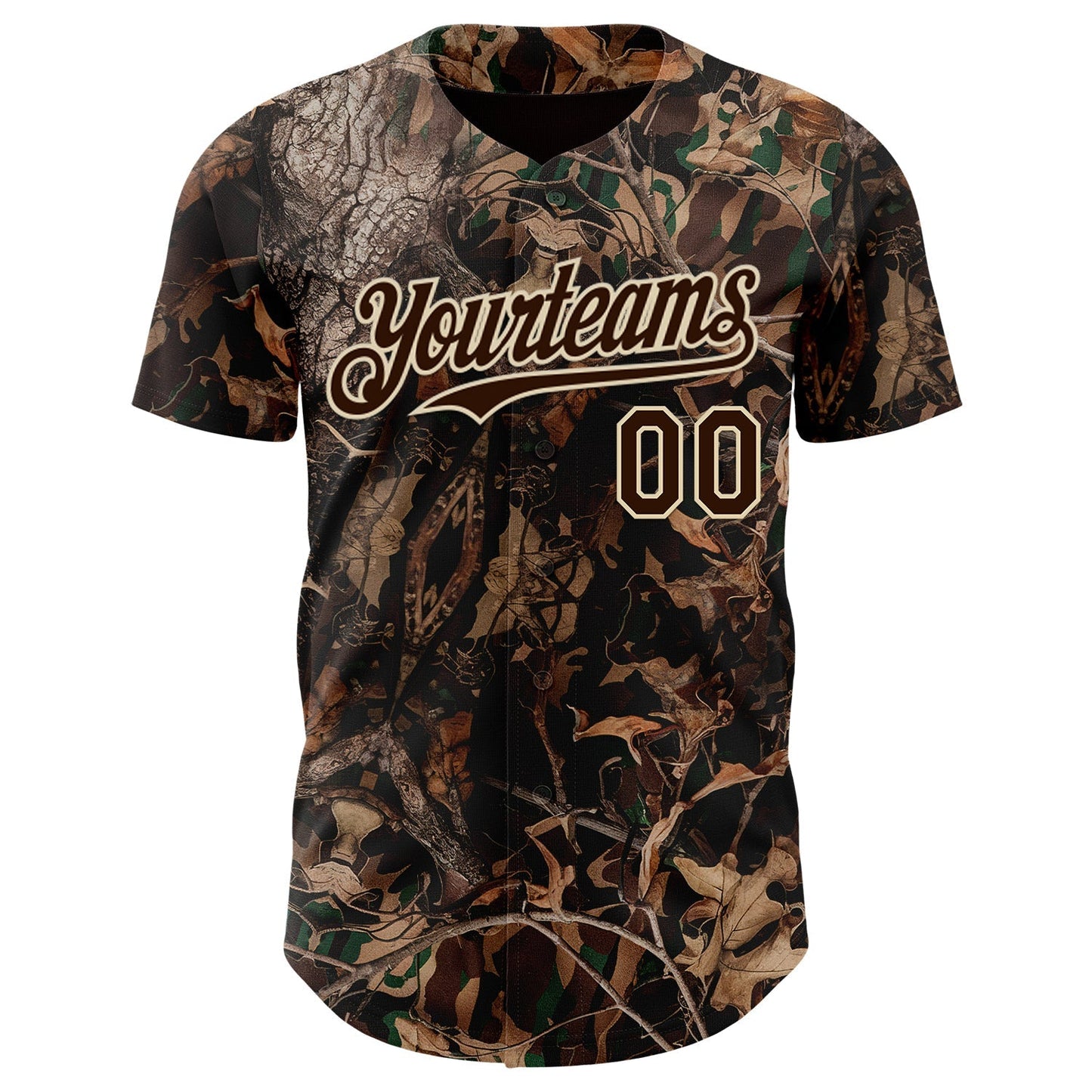 Custom Camo Brown-Cream Woodland Forest Camouflage Authentic Salute To Service Baseball Jersey baseball jersey product view 2