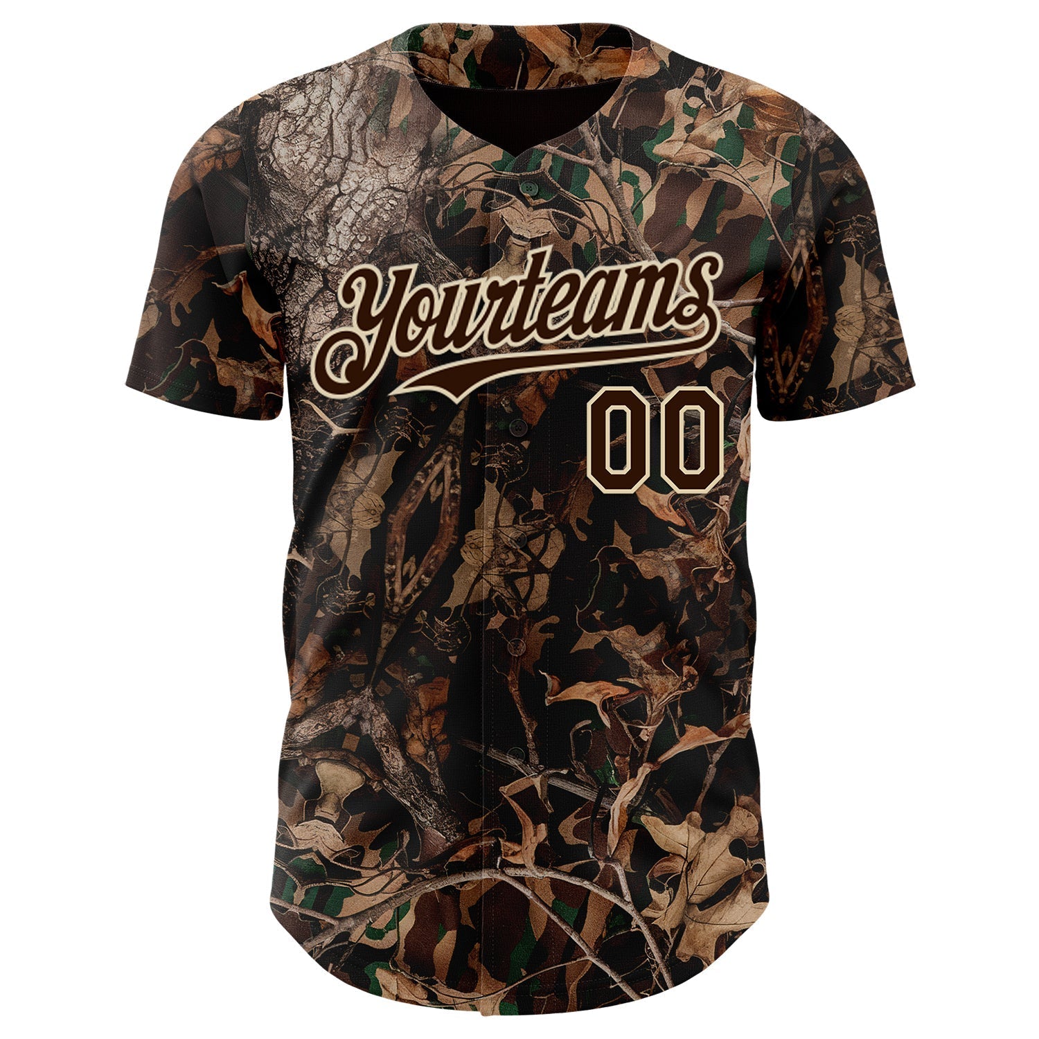 Custom Camo Brown-Cream Woodland Forest Camouflage Authentic Salute To Service Baseball Jersey baseball jersey product view 2