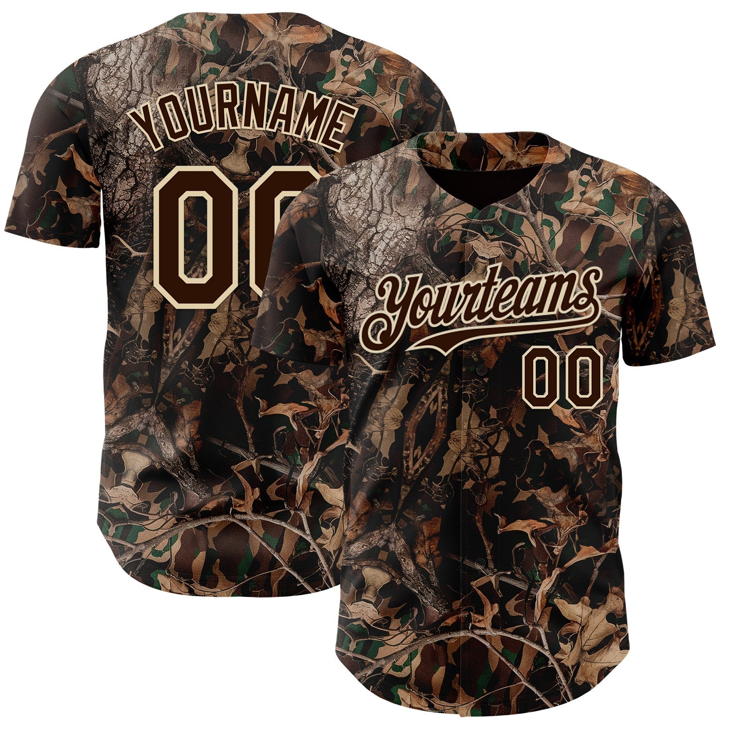 Custom Camo Brown-Cream Woodland Forest Camouflage Authentic Salute To Service Baseball Jersey baseball jersey product view 1