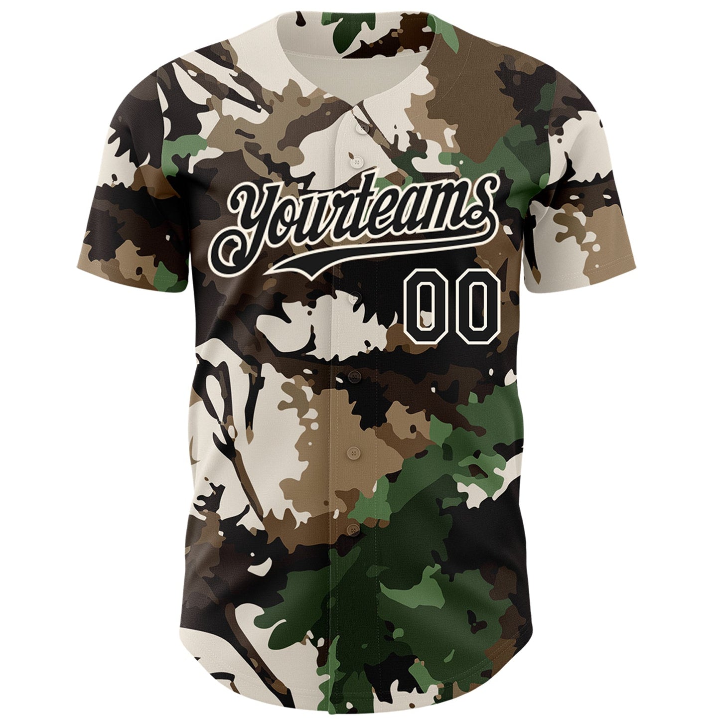 Custom Camo Black-Cream Woodland Forest Tactical Camouflage Outdoor Leaf Authentic Baseball Jersey baseball jersey product view 2