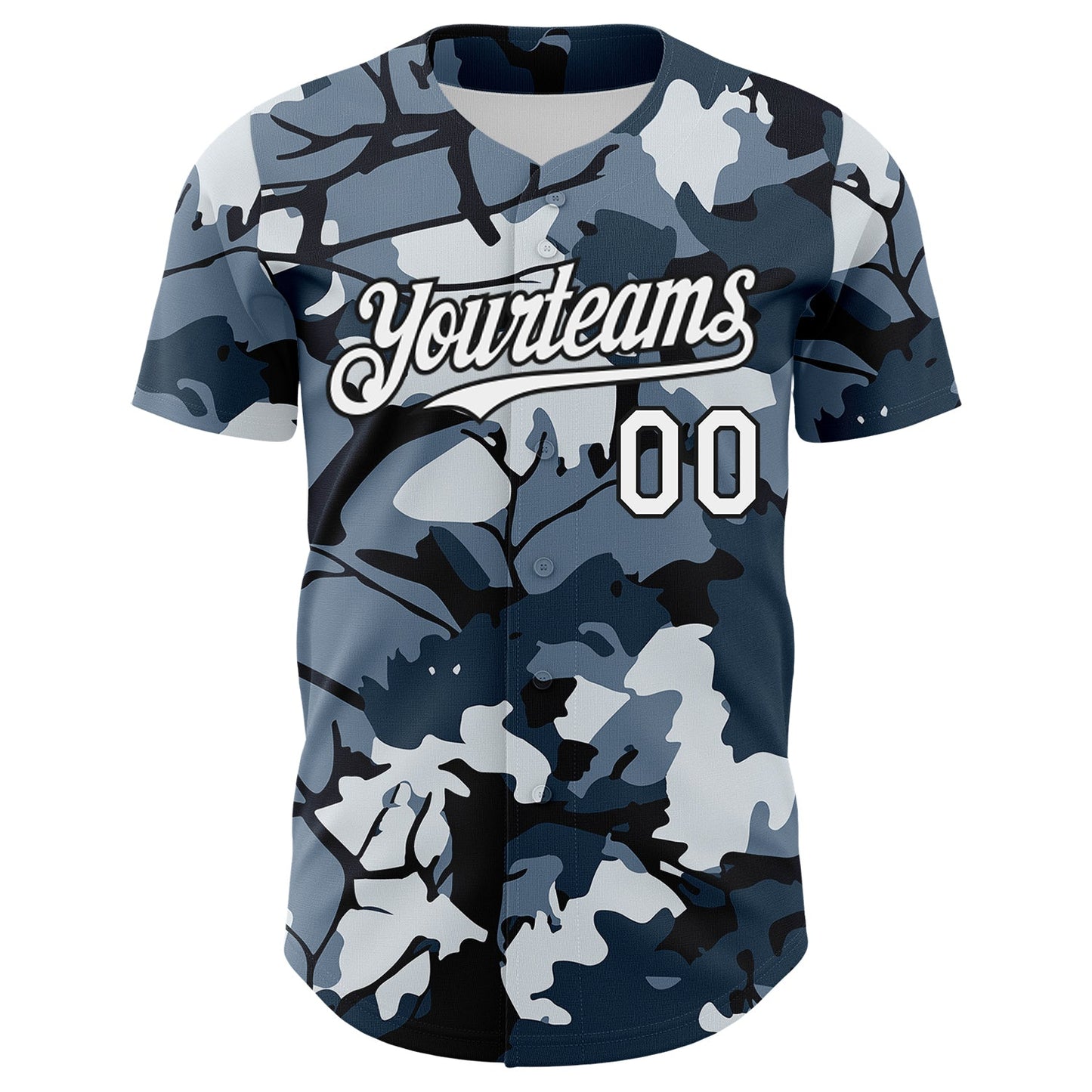Custom Camo White-Black Woodland Forest Tactical Camouflage Outdoor Leaf Authentic Baseball Jersey baseball jersey product view 2