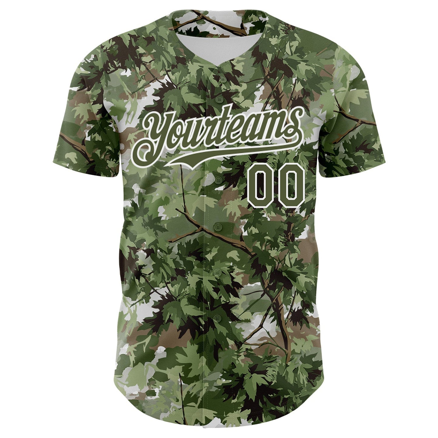 Custom Camo Olive-White Woodland Forest Tactical Camouflage Outdoor Leaf Authentic Baseball Jersey baseball jersey product view 2