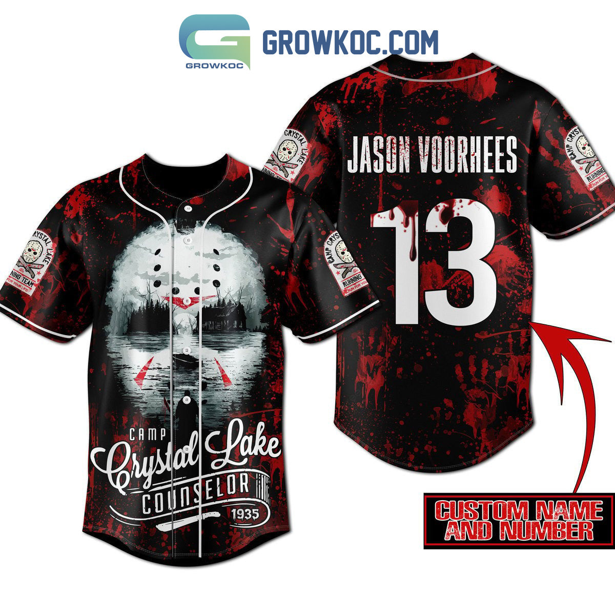 Camp Crystal Lake Counselor Personalized Baseball Jersey baseball jersey product view 3