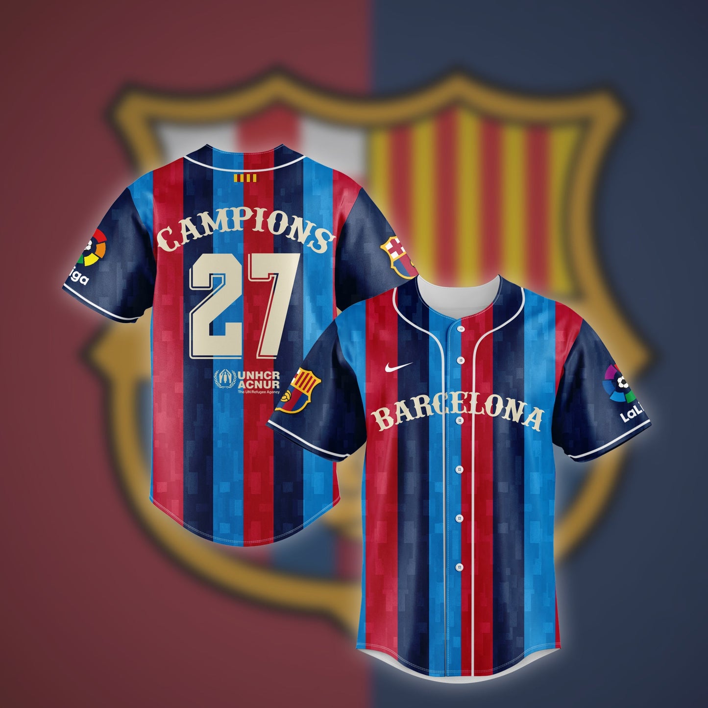 Campions Barcelona LaLiga 2023 Baseball Jersey baseball jersey product view 1