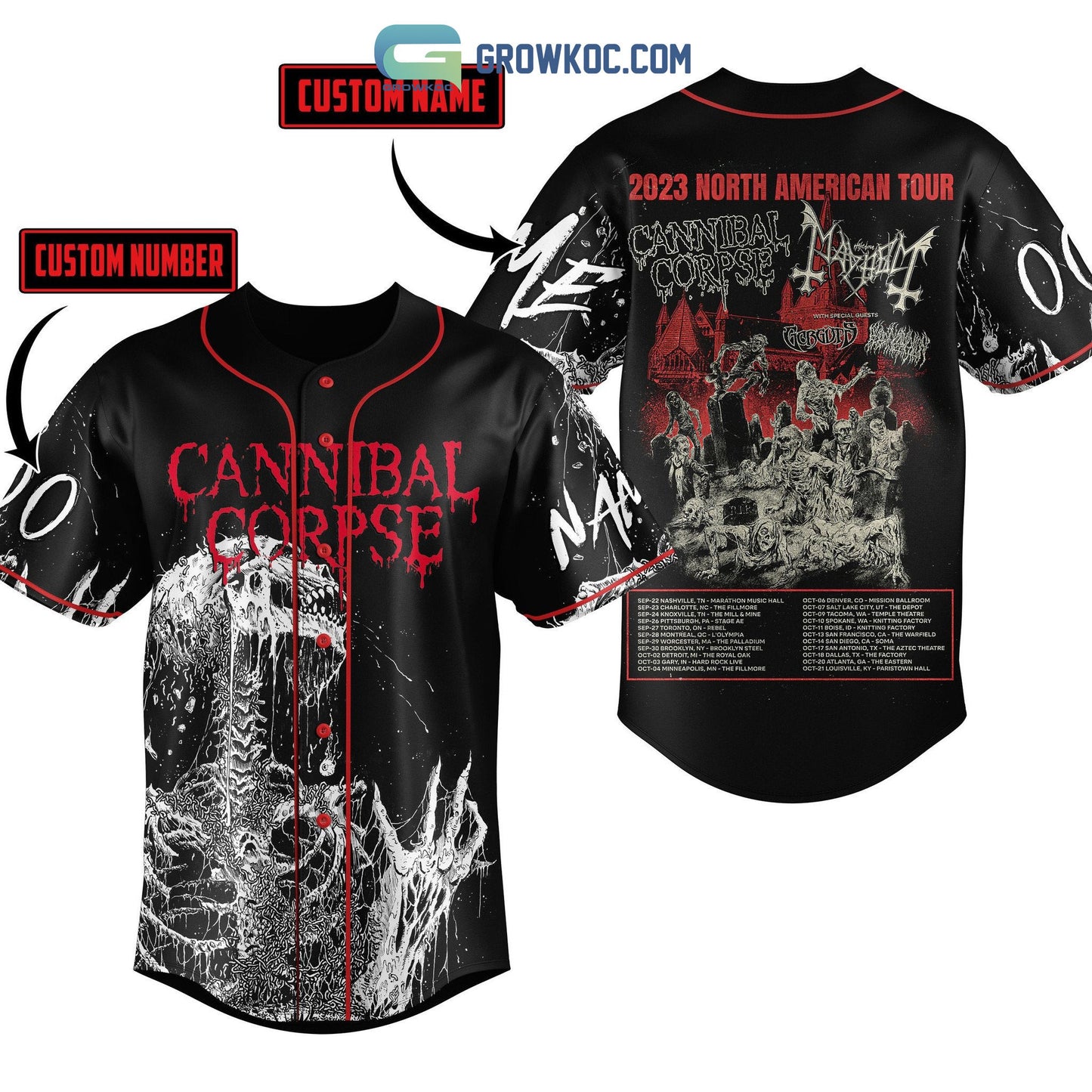 Cannibal Corpse 2023 North American Tour Personalized Baseball Jersey baseball jersey product view 1
