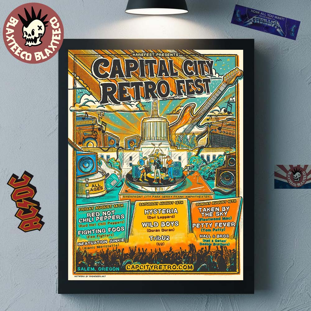 Capital City Retro Fest 2026 Full Lineup Poster In Salem Oregon At Riverfront City Park Gerry Frank Amphitheater On August 14 15 16 2026 Poster Canvas - T-Shirt, Sweatshirt, Hoodie