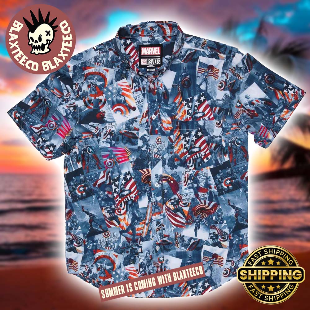 Captain America RSVLTS Sentinel of Liberty Button Short Sleeve Hawaiian Shirt Unisex T-shirt, Sweatshirt, Hoodie, Long Sleeve Tee - T-Shirt, Sweatshirt, Hoodie