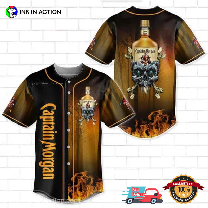 Captain Morgan Skull And Rum On Fire Baseball Jersey baseball jersey product view 1