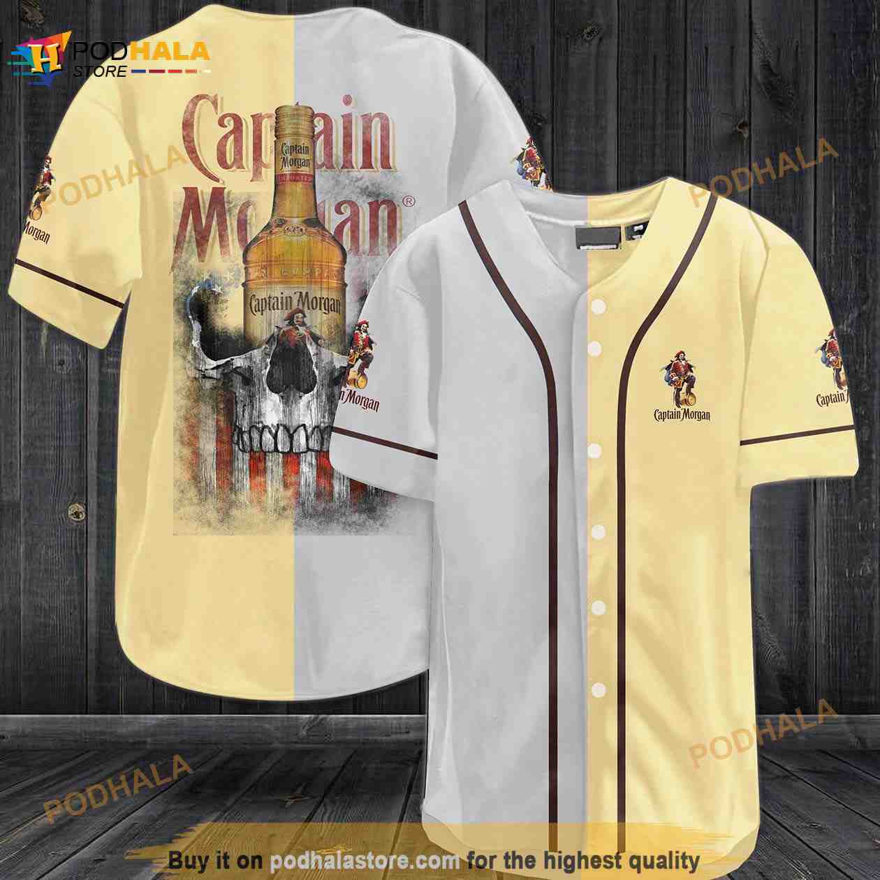 Captain Morgan Skull Usa Flag All Over Print Unisex 3D Baseball Jersey Yellow baseball jersey product view 1