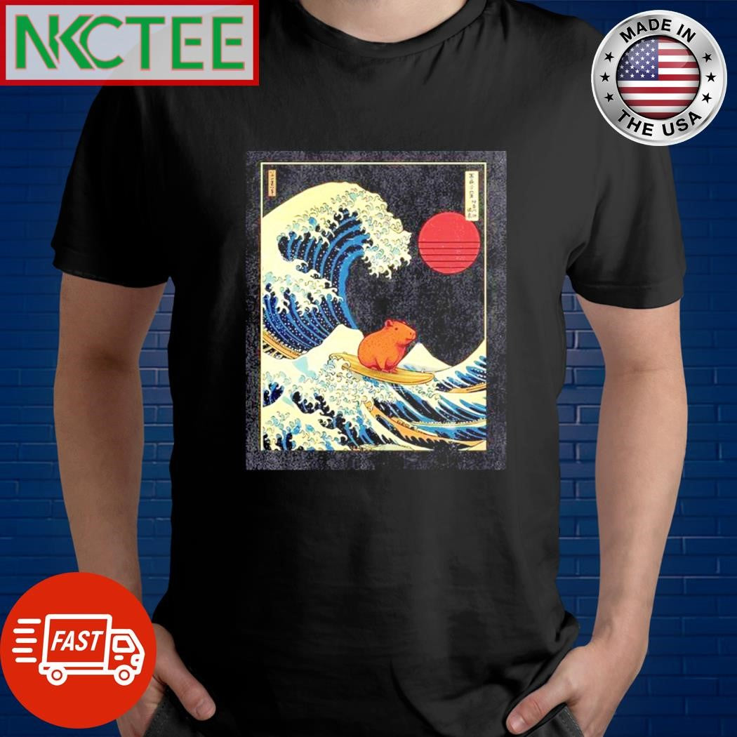 Capybara Kanagawa Japanese Surfing Wave shirt Unisex T-shirt, Sweatshirt, Hoodie, Long Sleeve Tee - T-Shirt, Sweatshirt, Hoodie