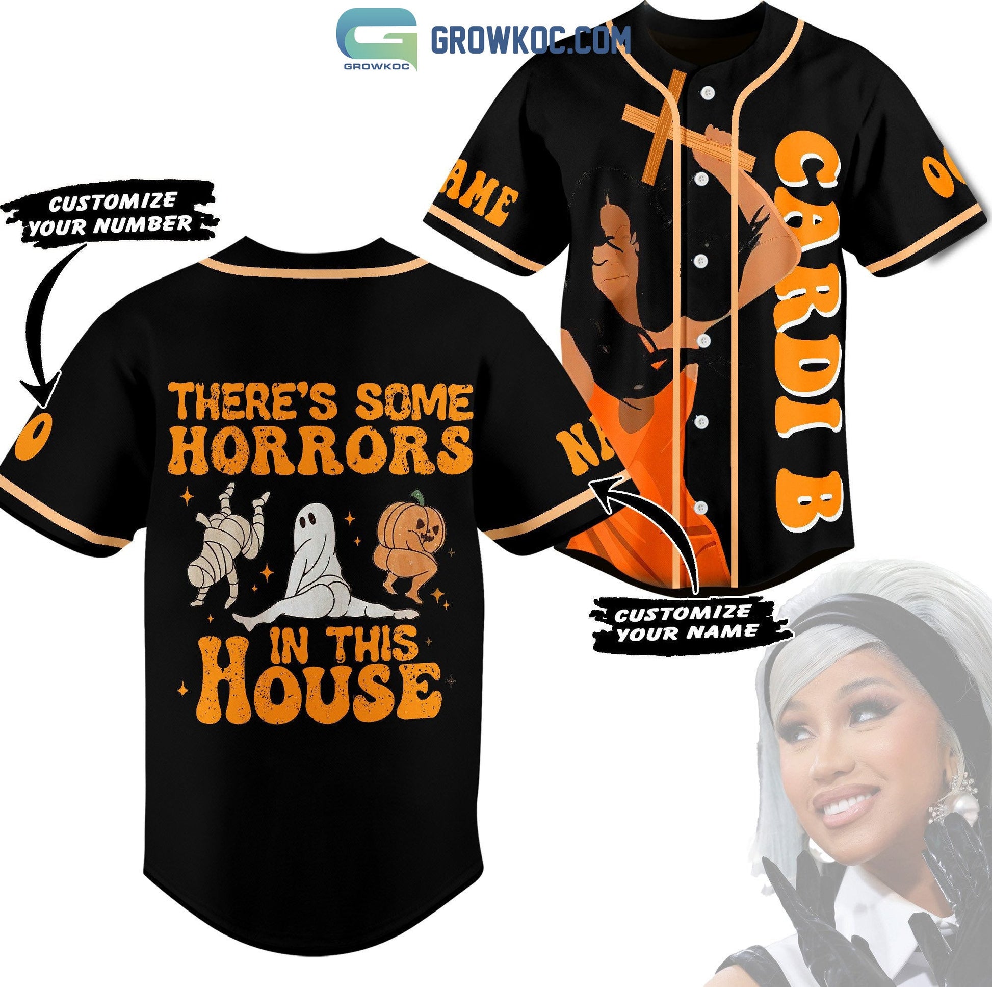 Cardi B There’s Some Horrors In This House Halloween Personalized Baseball Jersey baseball jersey product view 1