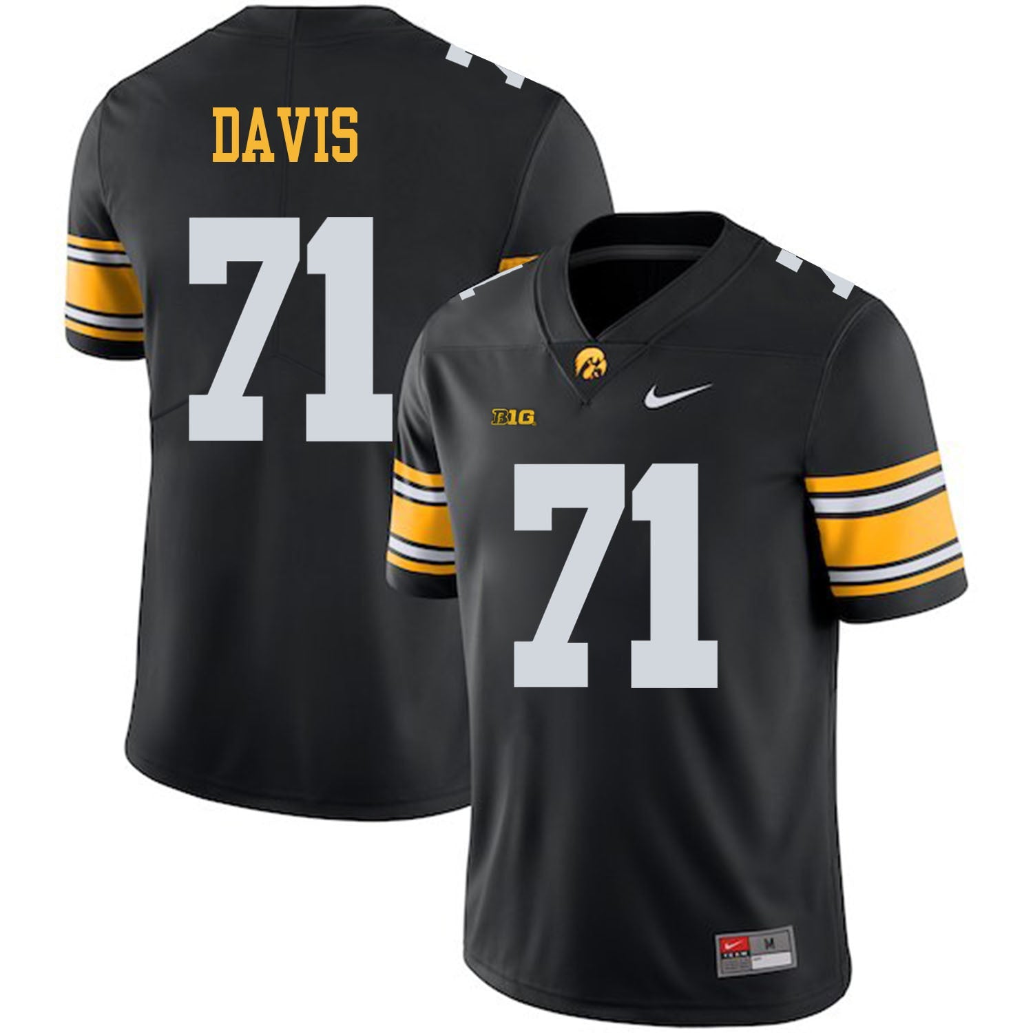 Carl Davis 71 Black Style 1 College Football Jersey football jersey product view 1