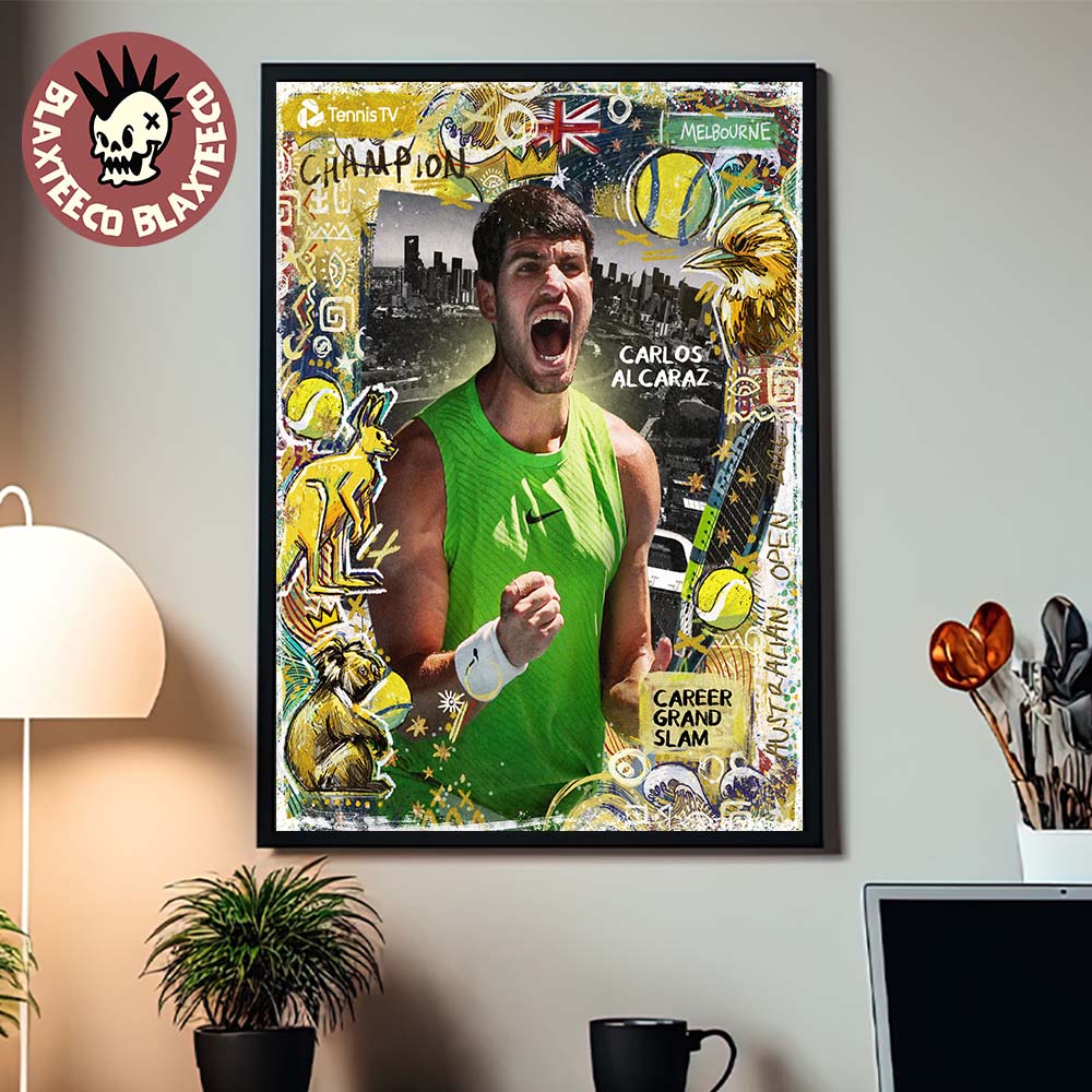 Carlos Alcaraz The Youngest Man Ever Complete The Career Grand Slam Home Decor Poster Canvas - T-Shirt, Sweatshirt, Hoodie