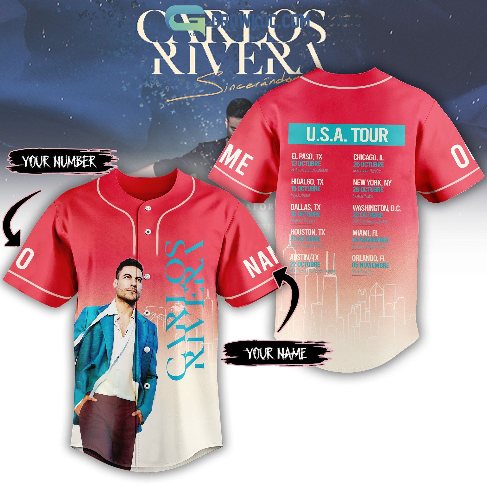 Carlos Rivera USA Tour Personalized Baseball Jersey baseball jersey product view 1