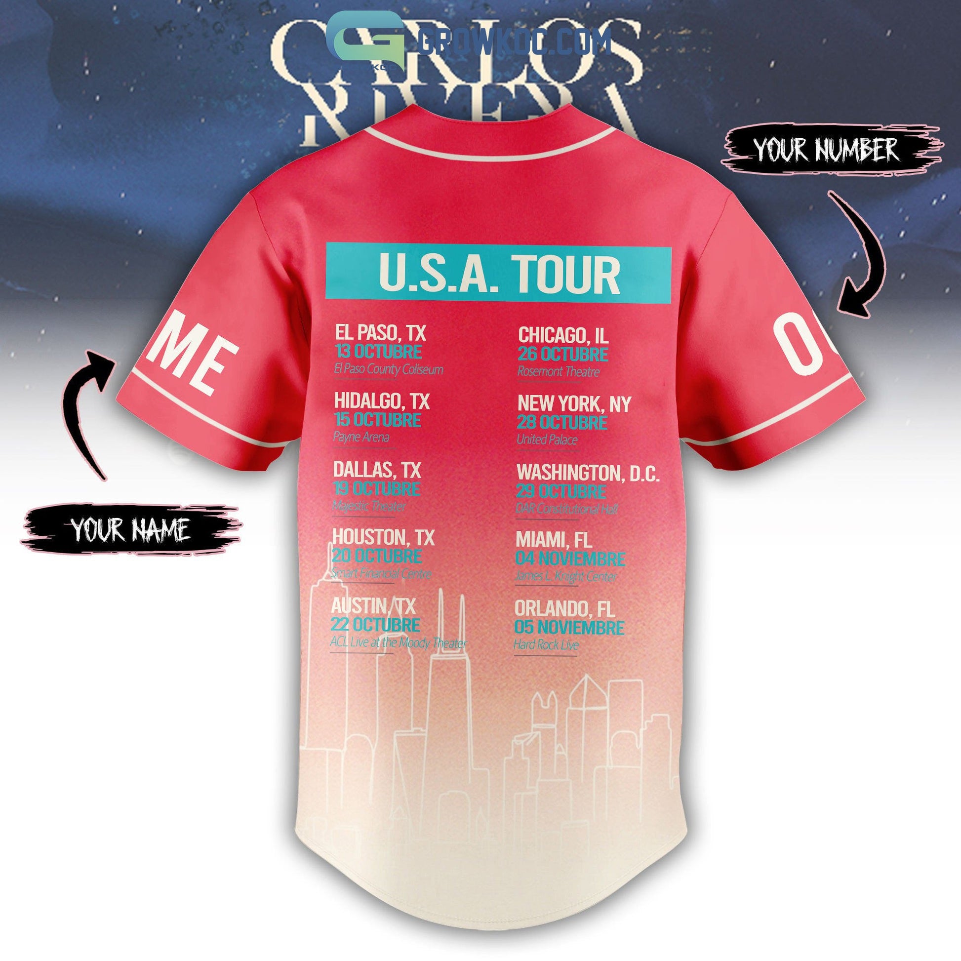 Carlos Rivera USA Tour Personalized Baseball Jersey baseball jersey product view 3