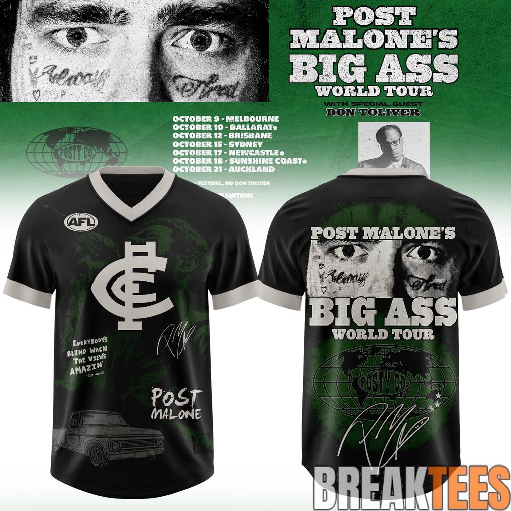 Carlton Blues Football x Post Malone Big Ass World Tour 2026 Football Jersey football jersey product view 1