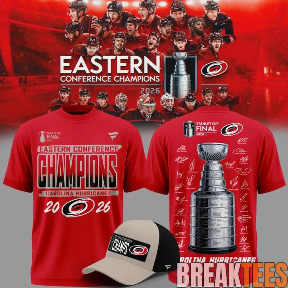 Carolina Hurricanes 2026 NHL Eastern Conference Champions Signed Limited 3D T-Shirt Unisex T-shirt, Sweatshirt, Hoodie, Long Sleeve Tee - T-Shirt, Sweatshirt, Hoodie