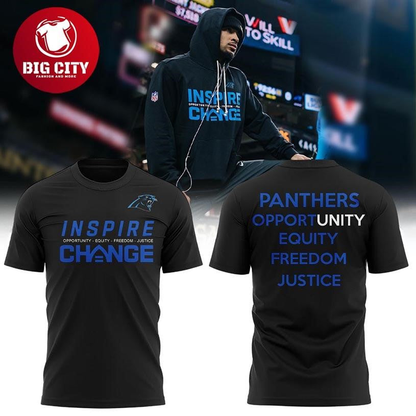 Carolina Panthers Inspire Change Freedom Justice 2025 Two Sided Shirt Unisex T-shirt, Sweatshirt, Hoodie, Long Sleeve Tee - T-Shirt, Sweatshirt, Hoodie