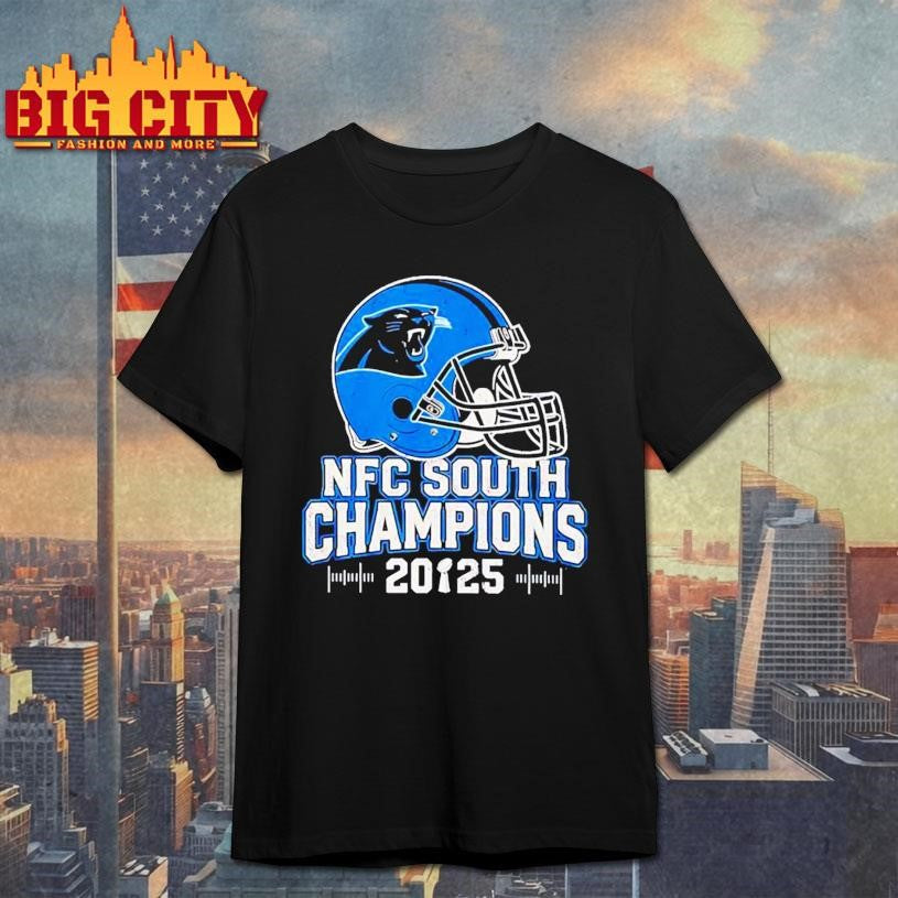 Carolina Panthers NFC South 2025 Champions helmet shirt Unisex T-shirt, Sweatshirt, Hoodie, Long Sleeve Tee - T-Shirt, Sweatshirt, Hoodie