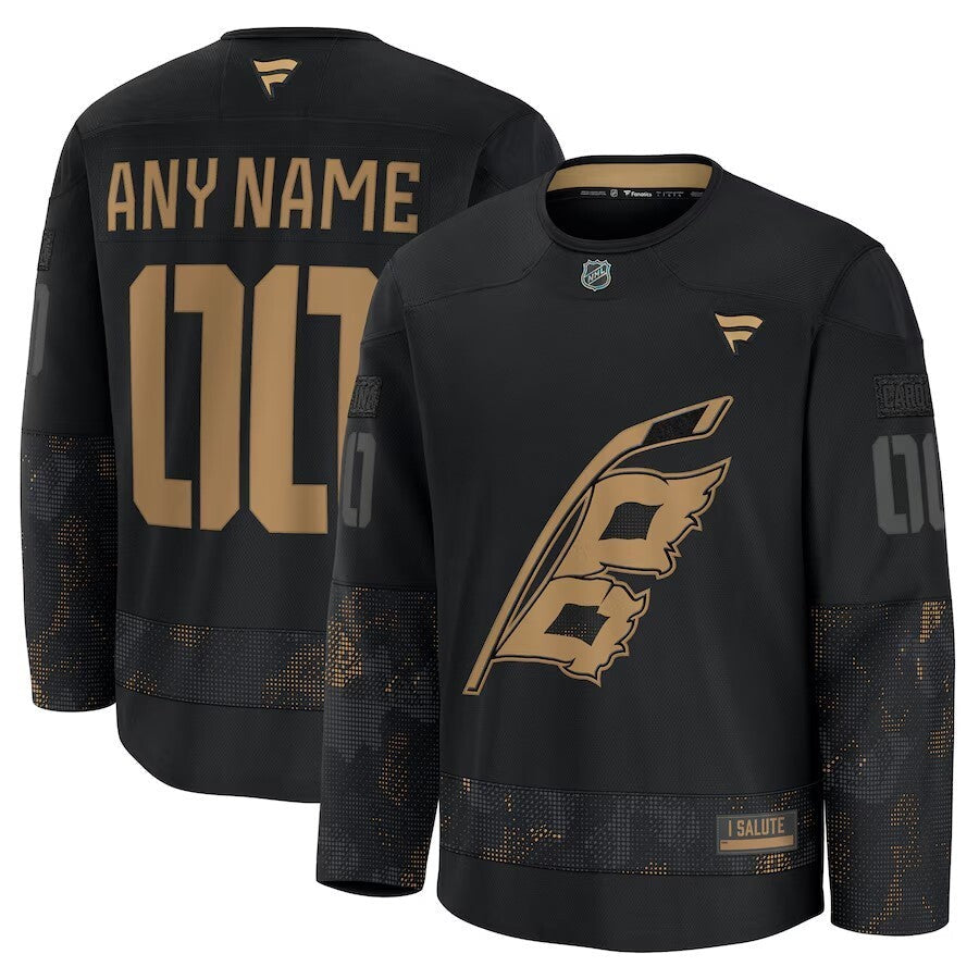 Carolina Hurricanes 2024 Military Appreciation Personalized Long Sleeve Practice Jersey - Black hockey jersey product view 1