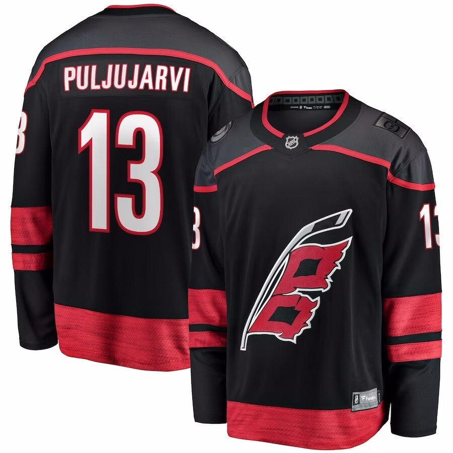 Carolina Hurricanes #13 Jesse Puljujarvi Branded Home Breakaway Jersey - Black Hockey Jersey hockey jersey product view 1