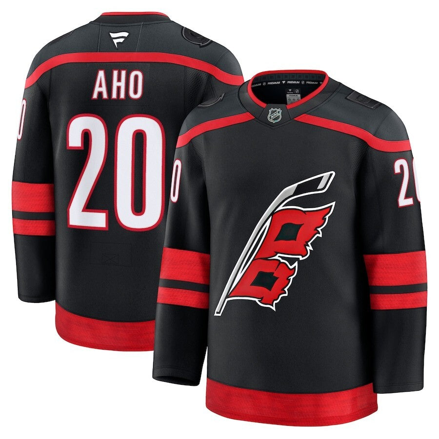 Carolina Hurricanes #20 Sebastian Aho Home Premium Jersey - Black Hockey Jersey hockey jersey product view 1
