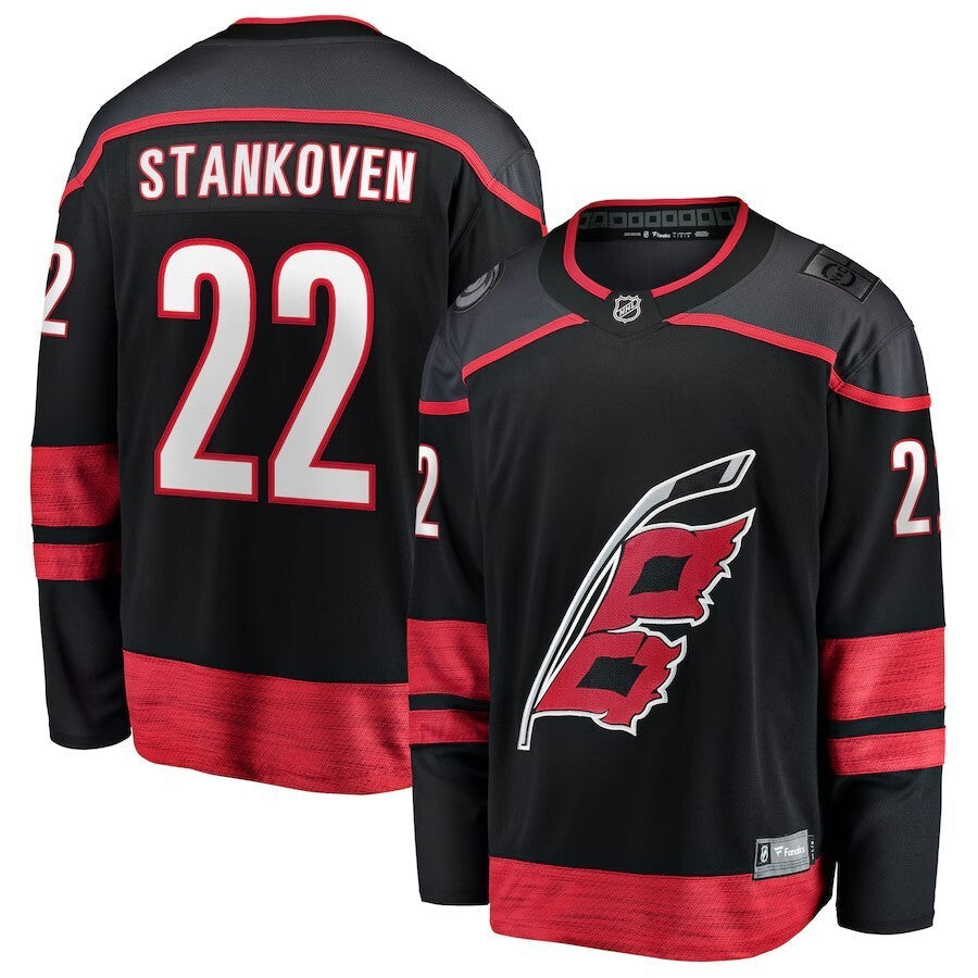 Carolina Hurricanes #22 Logan Stankoven Home Breakaway Jersey - Black Hockey Jersey hockey jersey product view 1