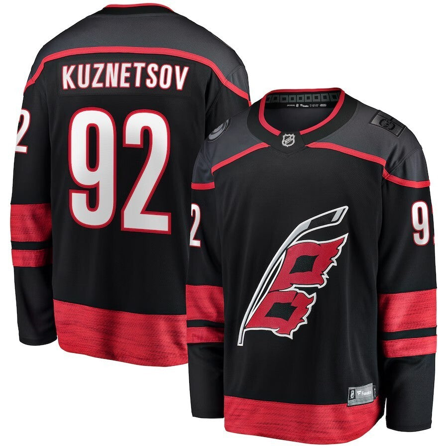 Carolina Hurricanes #92 Evgeny Kuznetsov Home Breakaway Jersey - Black Hockey Jersey hockey jersey product view 1