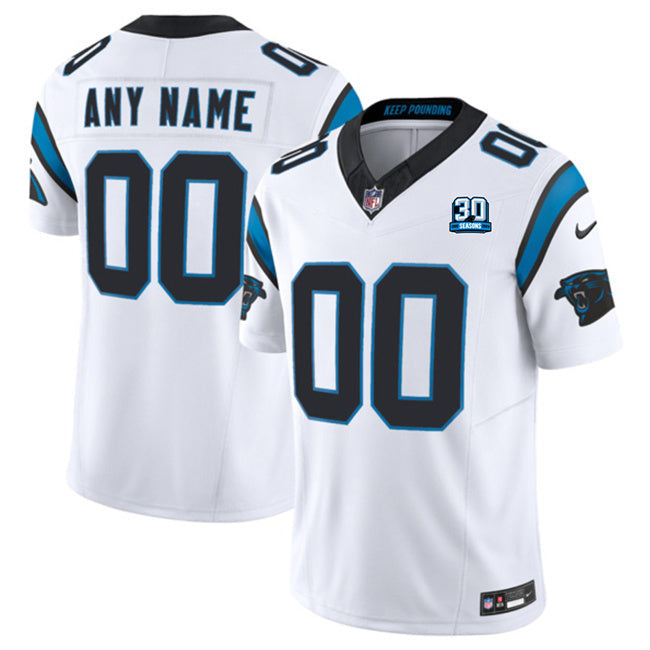 Carolina Panthers Active Player Custom White 2024 30th Anniversary Patch F.U.S.E. Vapor Football Jersey football jersey product view 1