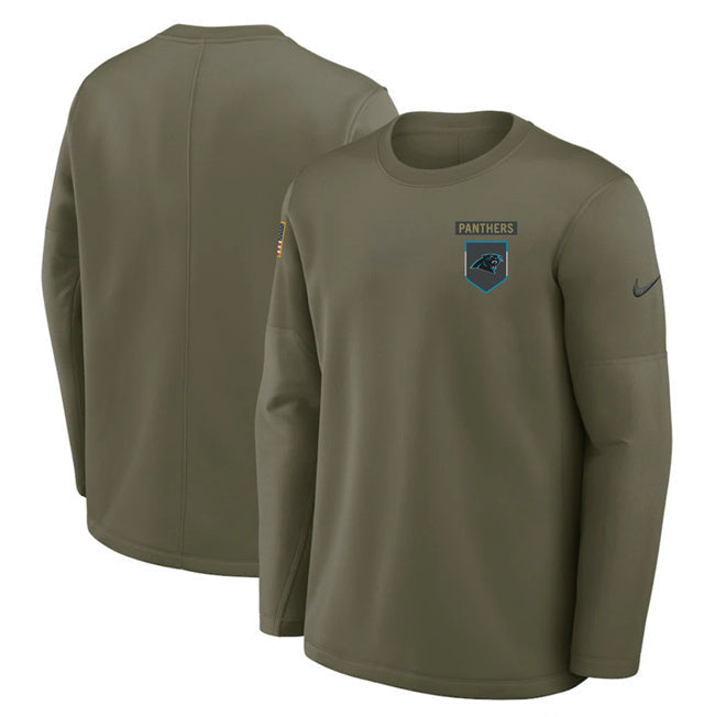 Carolina Panthers Olive 2025 Salute to Service Sideline Coaches Therma-FIT Long Football Jersey football jersey product view 1