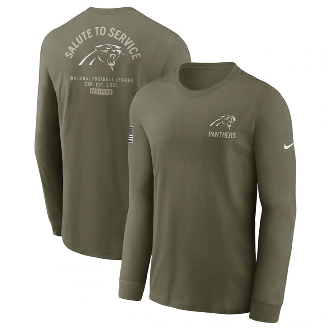 Carolina Panthers Olive 2025 Salute to Service Sideline Long Sleeve T-Shirt Football Jersey football jersey product view 1