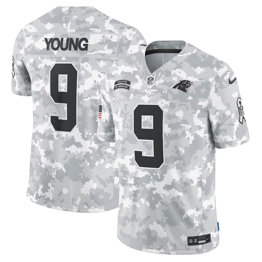 Carolina Panthers #9 Bryce Young 2024 Salute to Service Limited Jersey - Arctic Camo Football Jersey football jersey product view 1