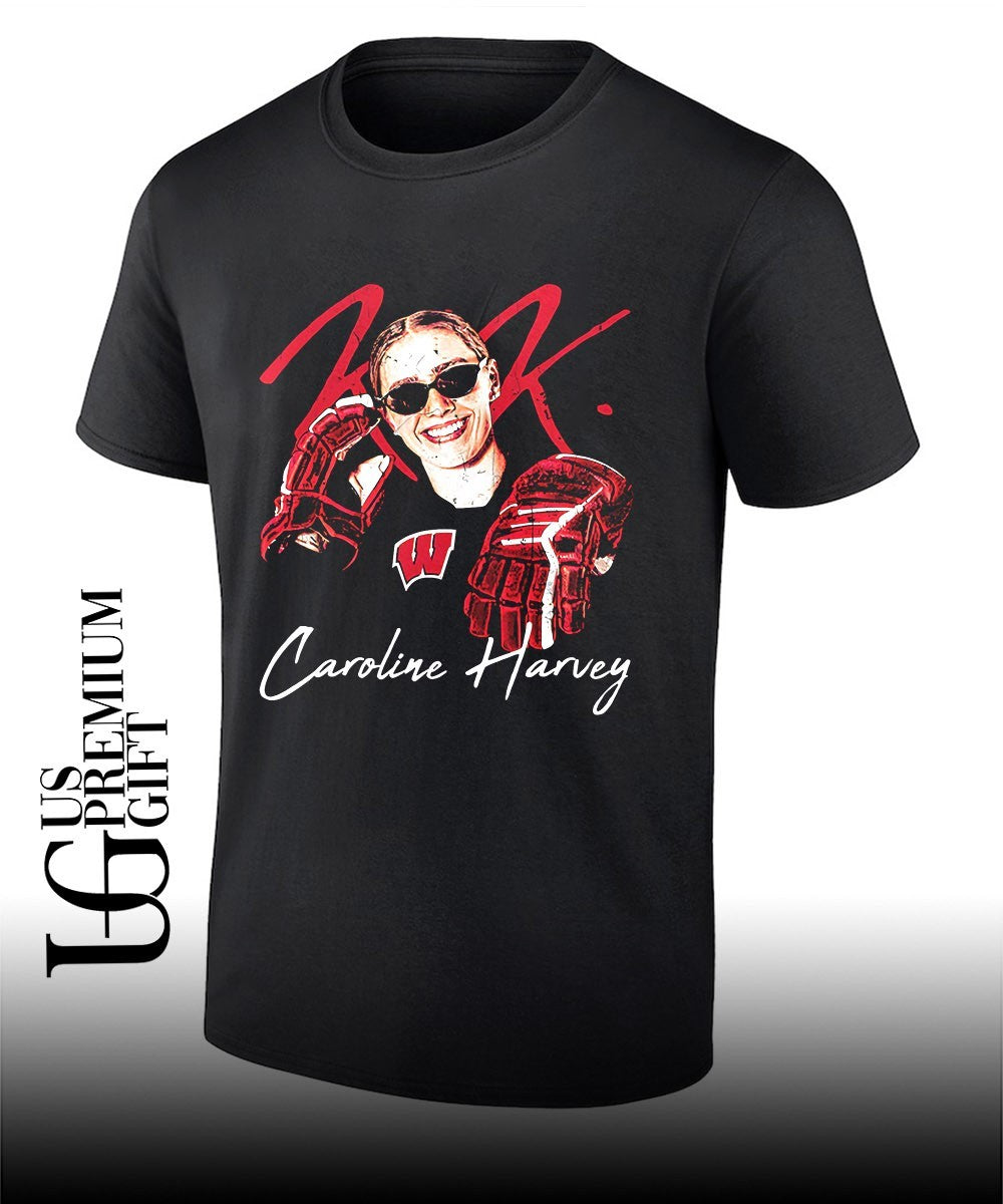 Caroline Harvey Wisconsin Badgers NCAA Womens hockey big head signature shirt Unisex T-shirt, Sweatshirt, Hoodie, Long Sleeve Tee - T-Shirt, Sweatshirt, Hoodie