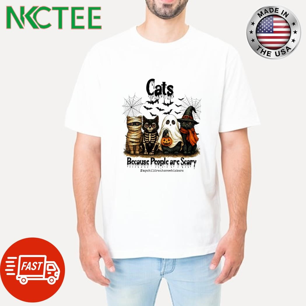 Cats Because People Are scary Creepy Halloween shirt Unisex T-shirt, Sweatshirt, Hoodie, Long Sleeve Tee - T-Shirt, Sweatshirt, Hoodie