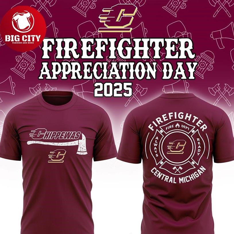 Central Michigan Chippewas Firefighter Appreciation 2025 Gameday Two Sided Shirt Unisex T-shirt, Sweatshirt, Hoodie, Long Sleeve Tee - T-Shirt, Sweatshirt, Hoodie