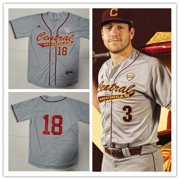 Central Michigan Chippewas Custom Gray Baseball Game Jersey College Football Jersey football jersey product view 1