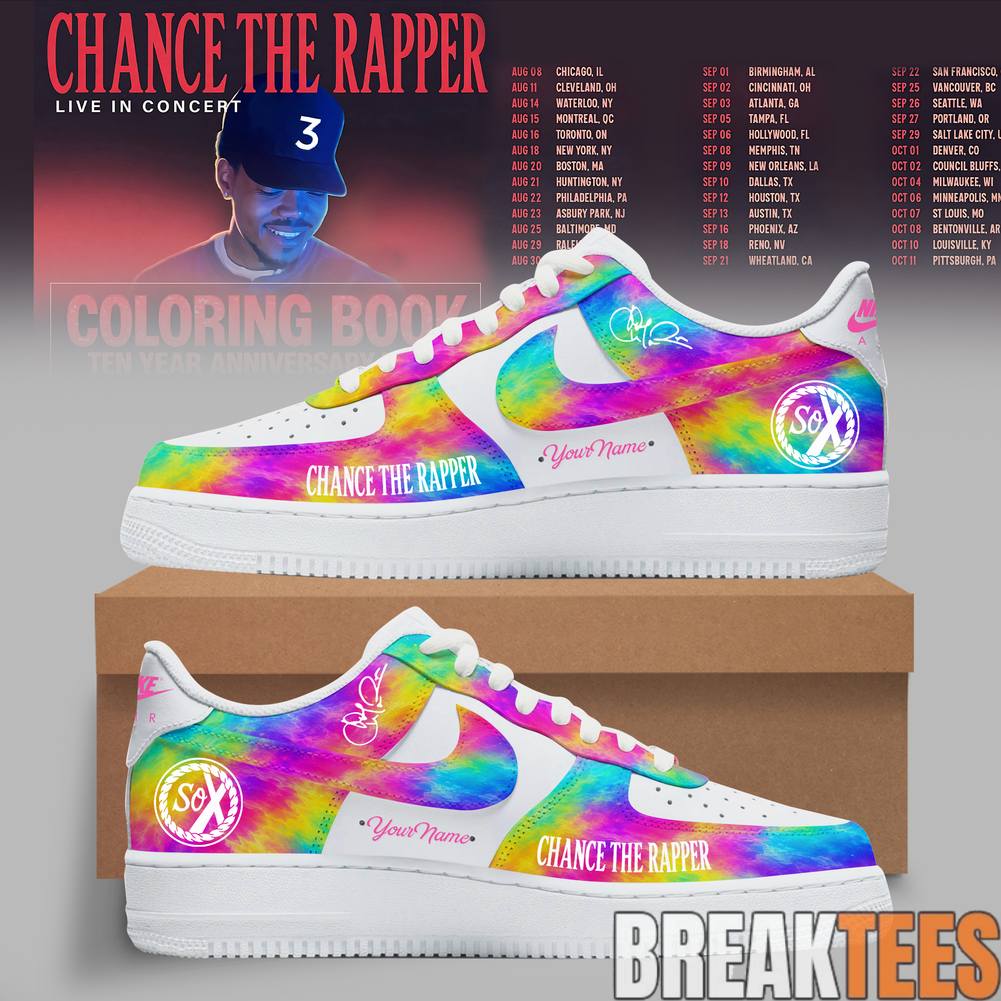 Chance The Rapper Coloring Book 10 Year Anniversary Tour Custom Air Force 1 Shoes Unisex T-shirt, Sweatshirt, Hoodie, Long Sleeve Tee - T-Shirt, Sweatshirt, Hoodie