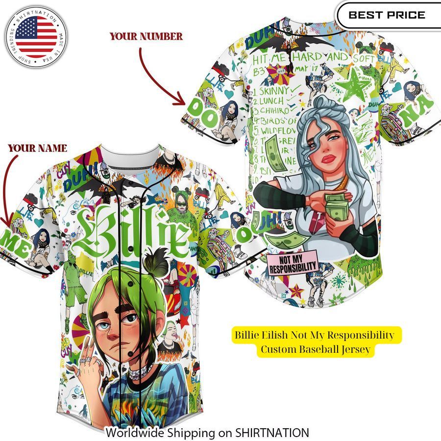 Billie Eilish Not My Responsibility Custom Baseball Jersey baseball jersey product view 1