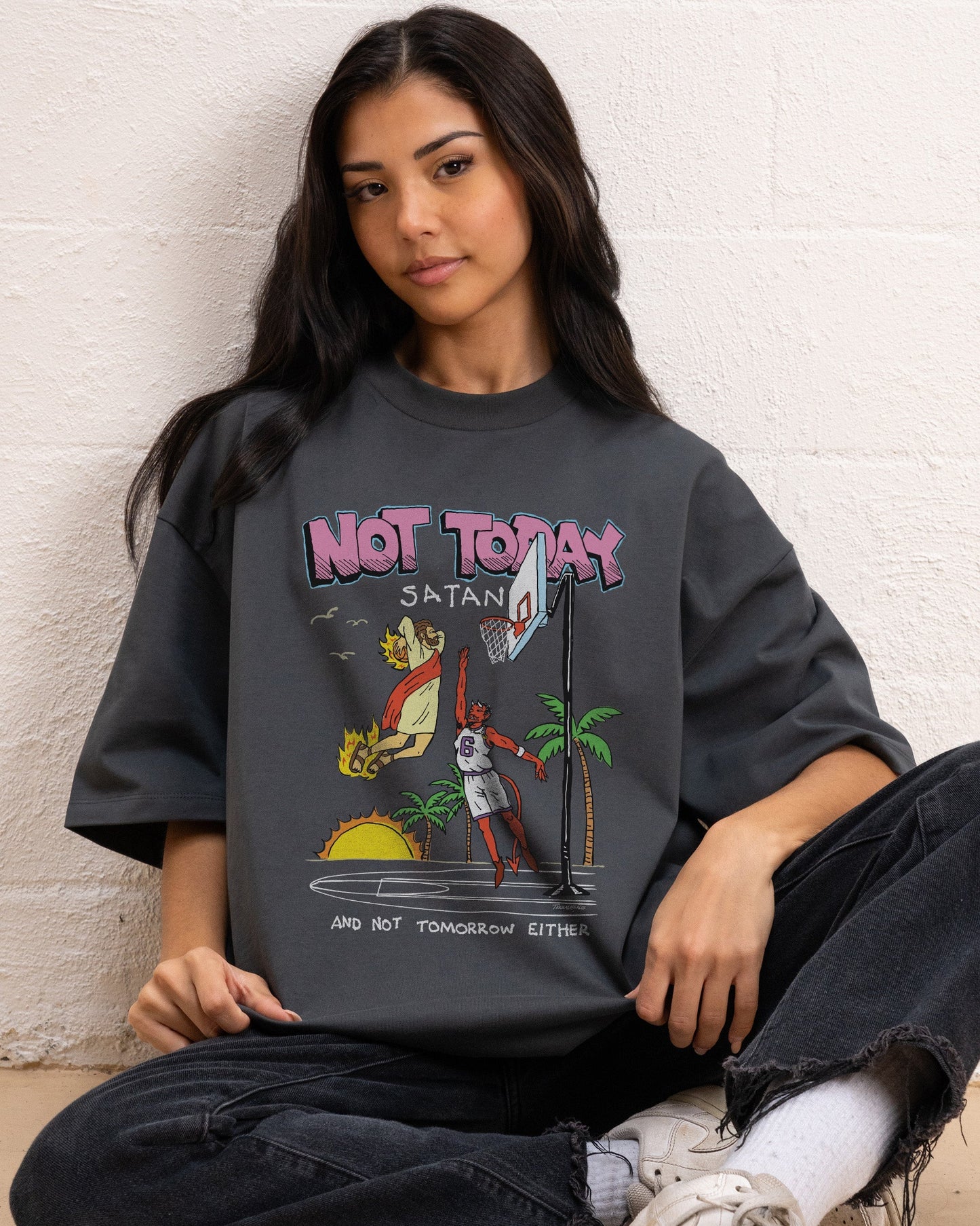 Not Today Satan Oversized Tee Unisex T-shirt, Sweatshirt, Hoodie, Long Sleeve Tee - T-Shirt, Sweatshirt, Hoodie
