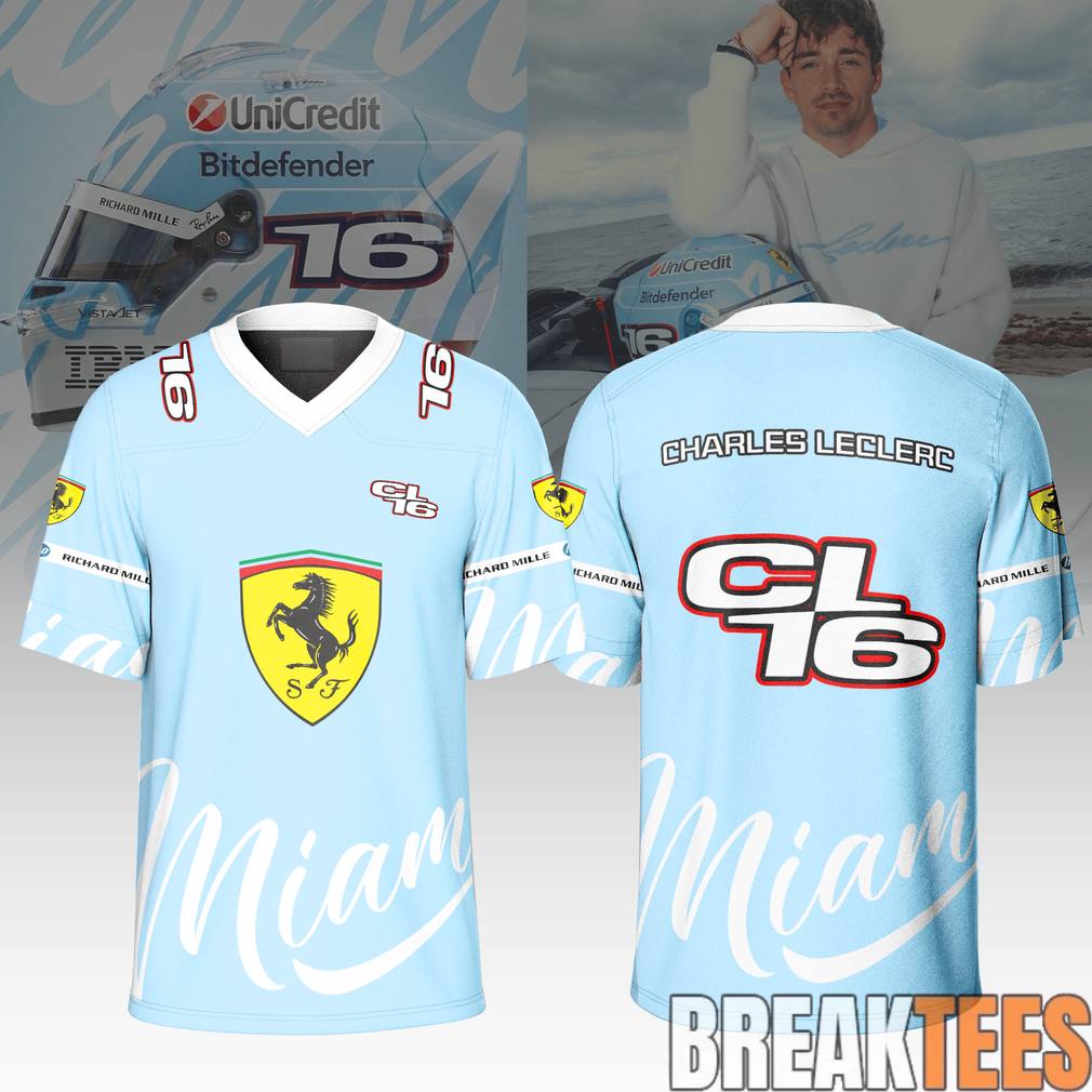 Charles Leclerc 16 Miami GP 2026 Football Jersey Unisex T-shirt, Sweatshirt, Hoodie, Long Sleeve Tee - T-Shirt, Sweatshirt, Hoodie