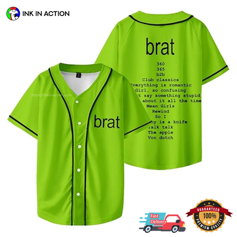 Charli XCX Brat Album Tracklist 2024 Concert Baseball Jersey baseball jersey product view 1