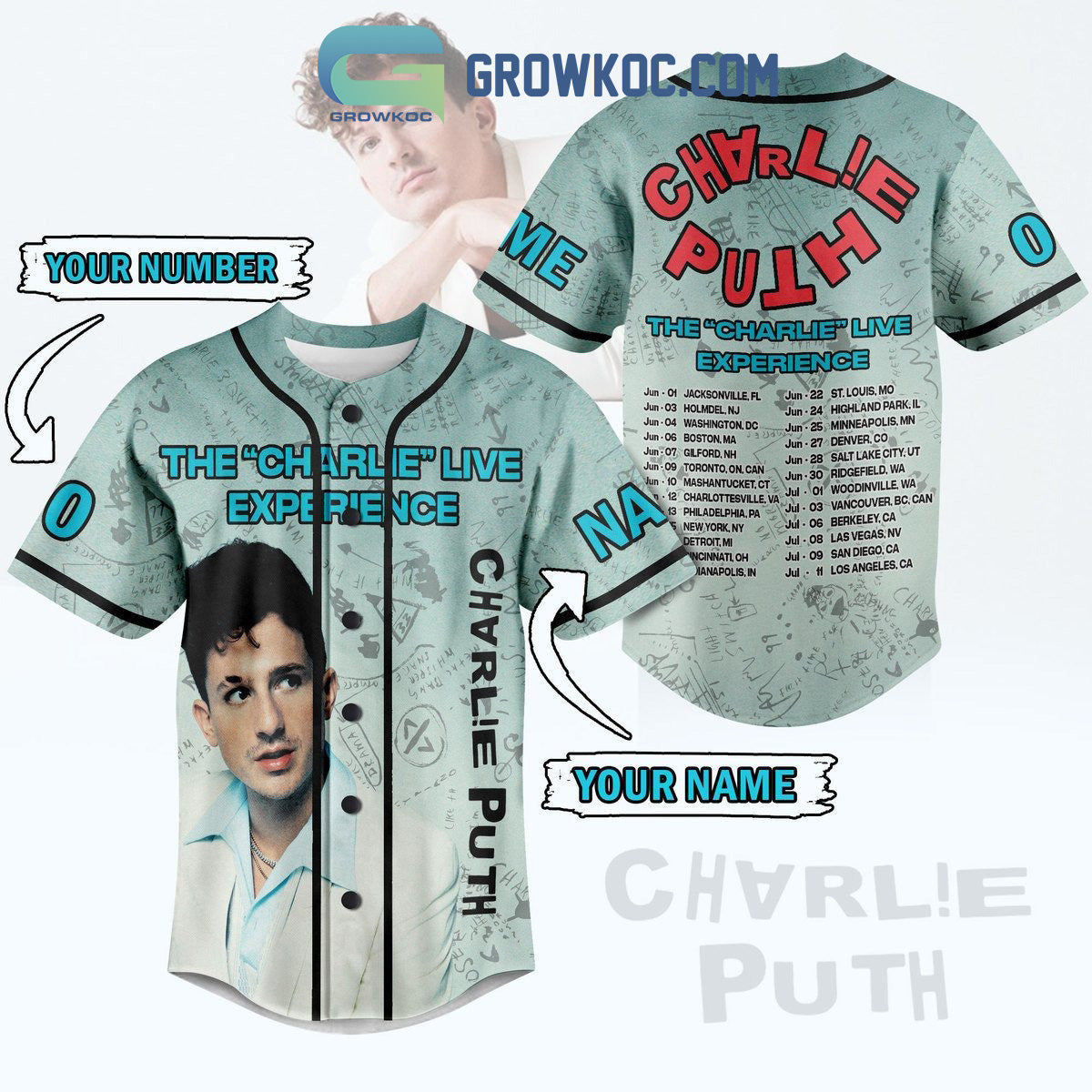Charlie Puth The Charlie Live Experience Baseball Jersey baseball jersey product view 1