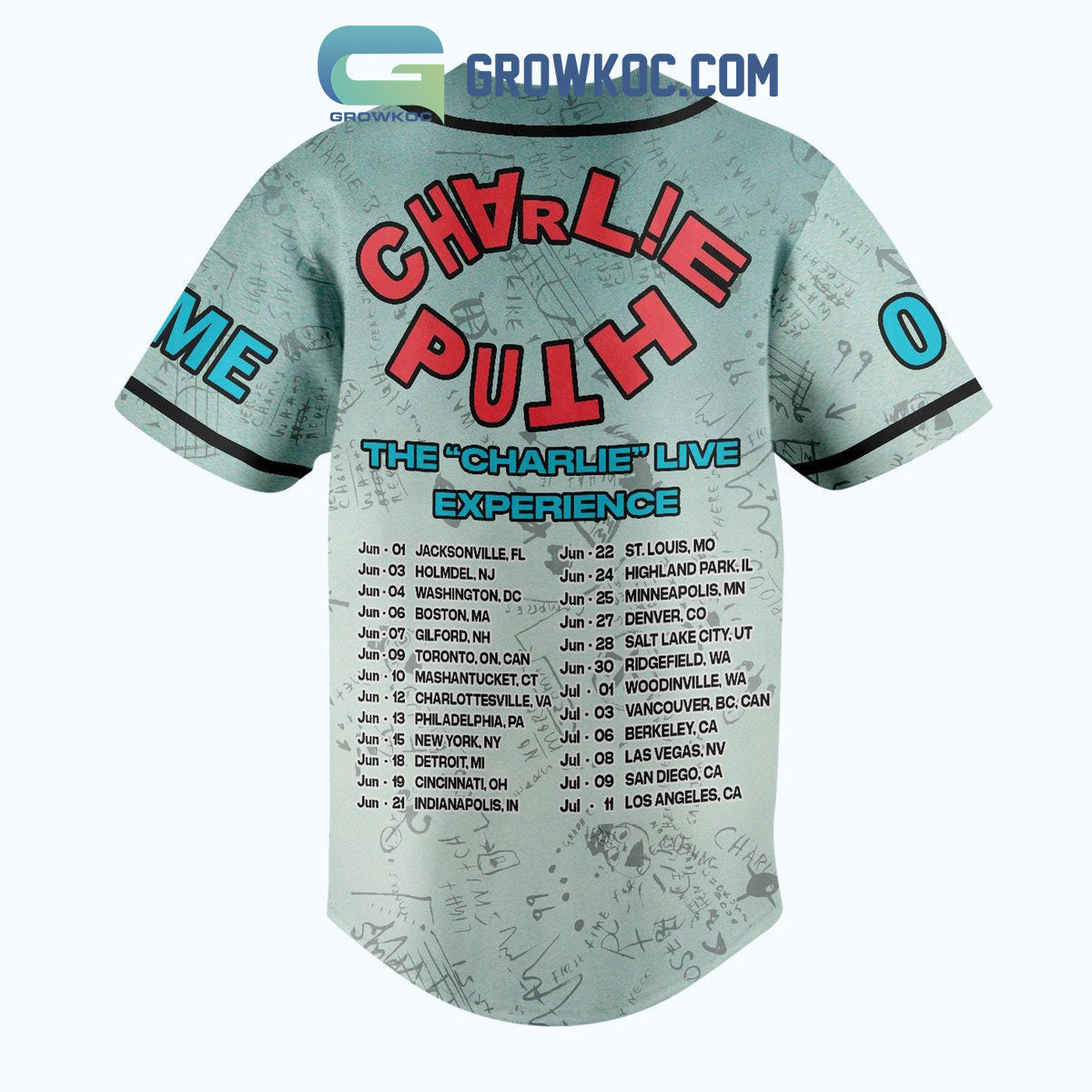 Charlie Puth The Charlie Live Experience Baseball Jersey baseball jersey product view 2